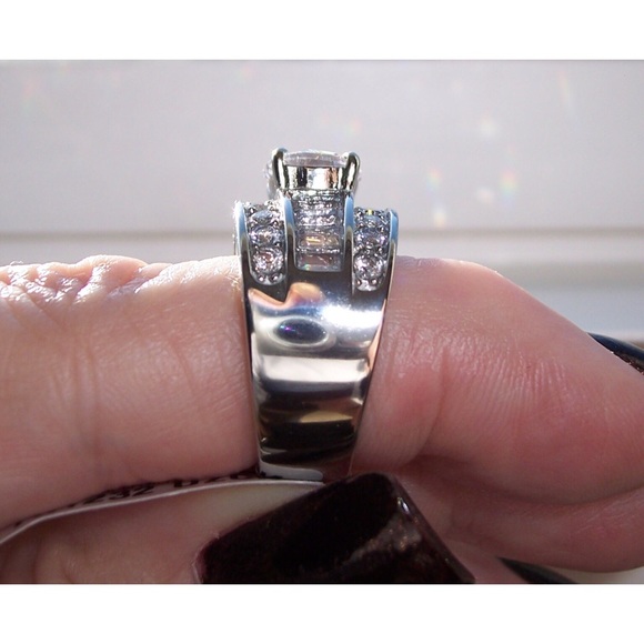 STAINLESS STEEL Round Brilliant Cut With Baguettes CZ Band Ring-Sizes 5-10 - Picture 6 of 14